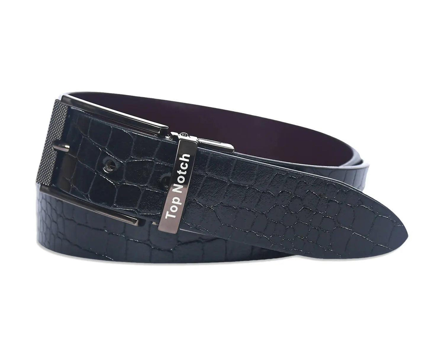 Top Notch Men's Reversible Italian Leather belt for men 1.25 inch (35mm) Waist Strap Black Croco/Maroon Belt (TP0012) Haq Fashion