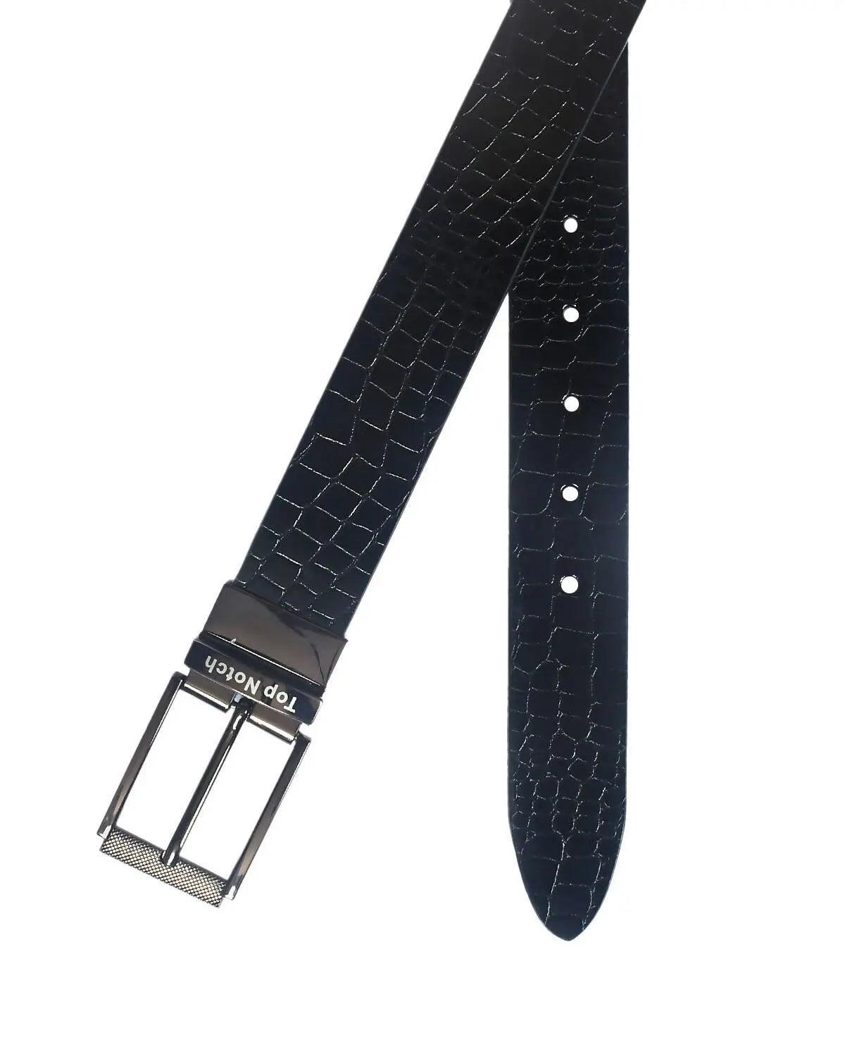 Top Notch Men's Reversible Italian Leather belt for men 1.25 inch (35mm) Waist Strap Black Croco/Maroon Belt (TP0012) Haq Fashion