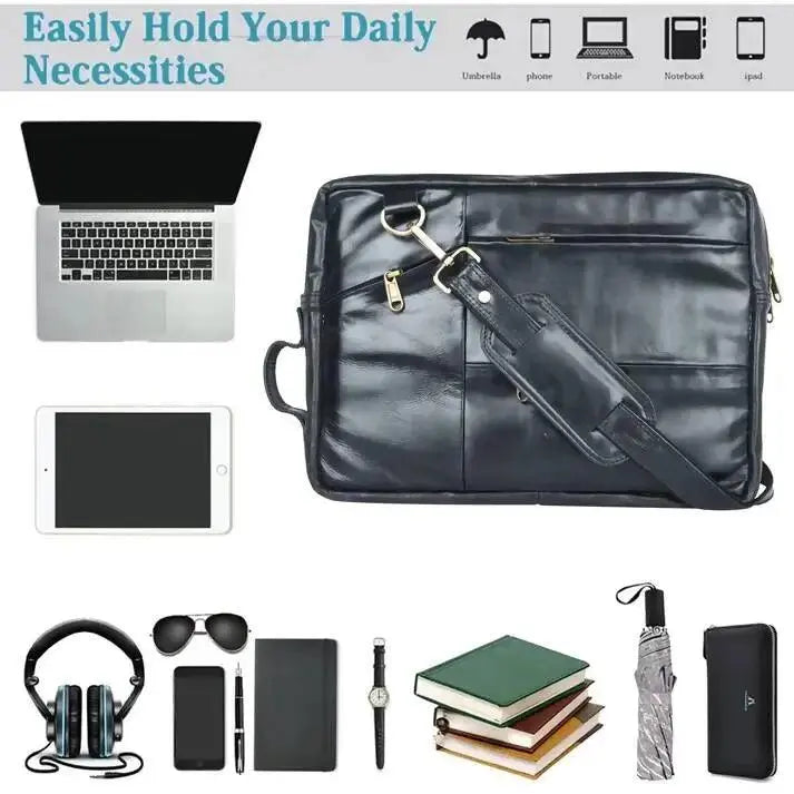 Genuine Leather 14 Inch Laptop Bag for Men, Sleek Design 