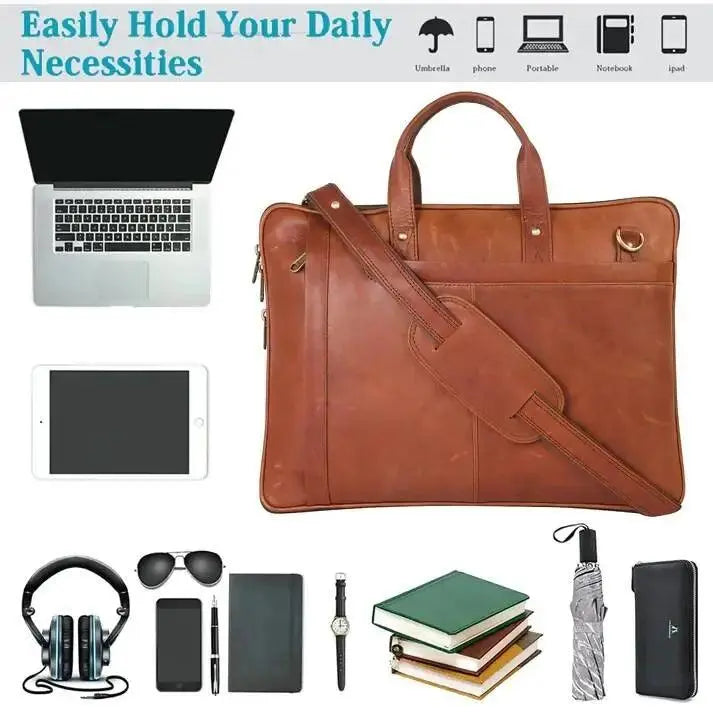 Genuine Leather 15.6 Inch Laptop Bag for Men, Sleek Design Bag