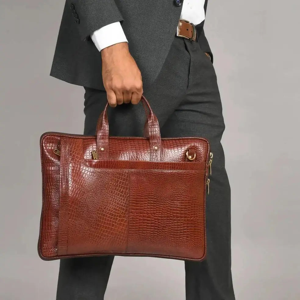 Genuine Leather 15.6 Inch Laptop Bag for Men, Sleek Design Bag