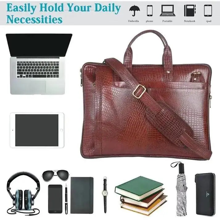 Genuine Leather 15.6 Inch Laptop Bag for Men, Sleek Design Bag
