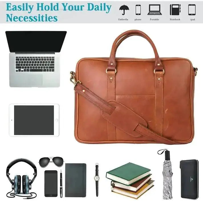 Genuine Leather 15.6 Inch Laptop Bag for Men, Sleek Design Bag
