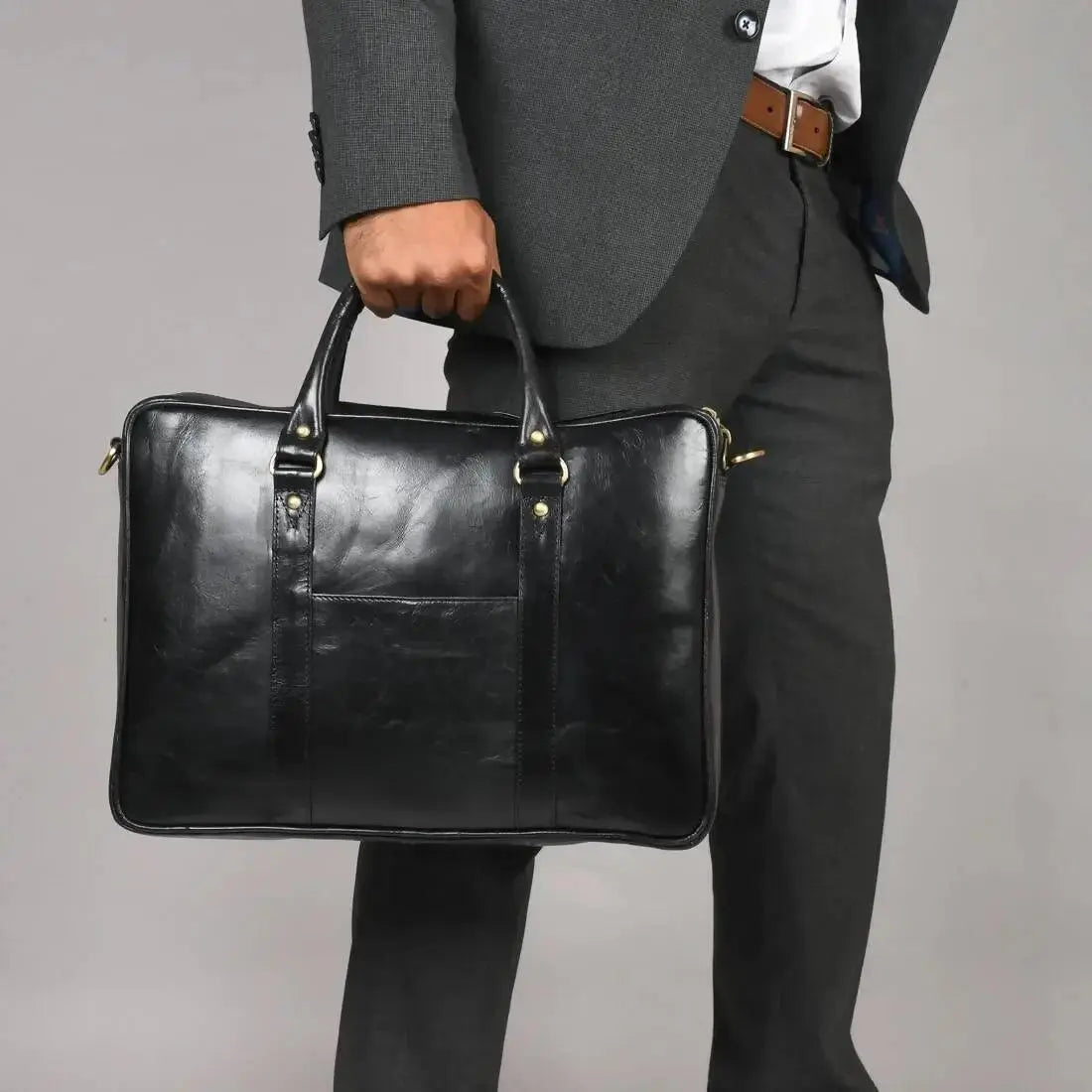 ARDAN Genuine Leather 15.6 Inch Laptop Bag for Men, Sleek Design (LV03E) Bag (Color - Black)
