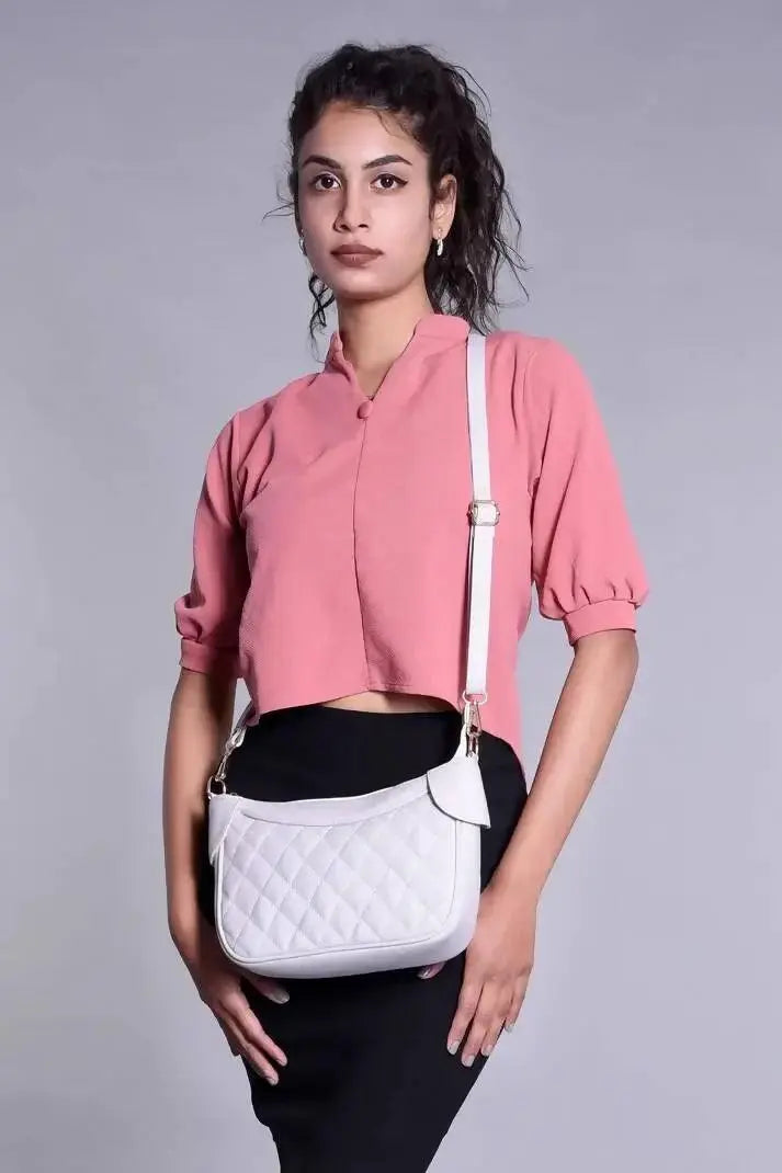 Genuine Leather Quilted Moon Sling Bag / Hand Bag for Women / Girls