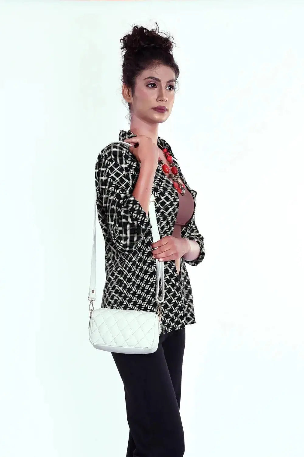  Genuine Leather Quilted Sling Bag for Girls/Women/Ladies