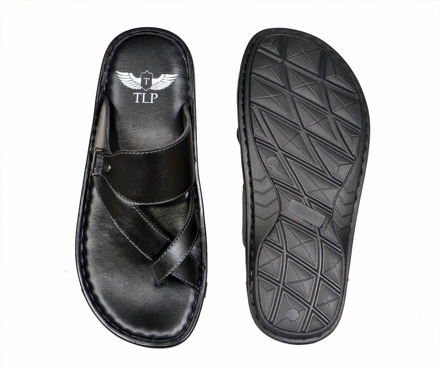 TLP Genuine Leather Slippers for Men Colour – Black TLP International