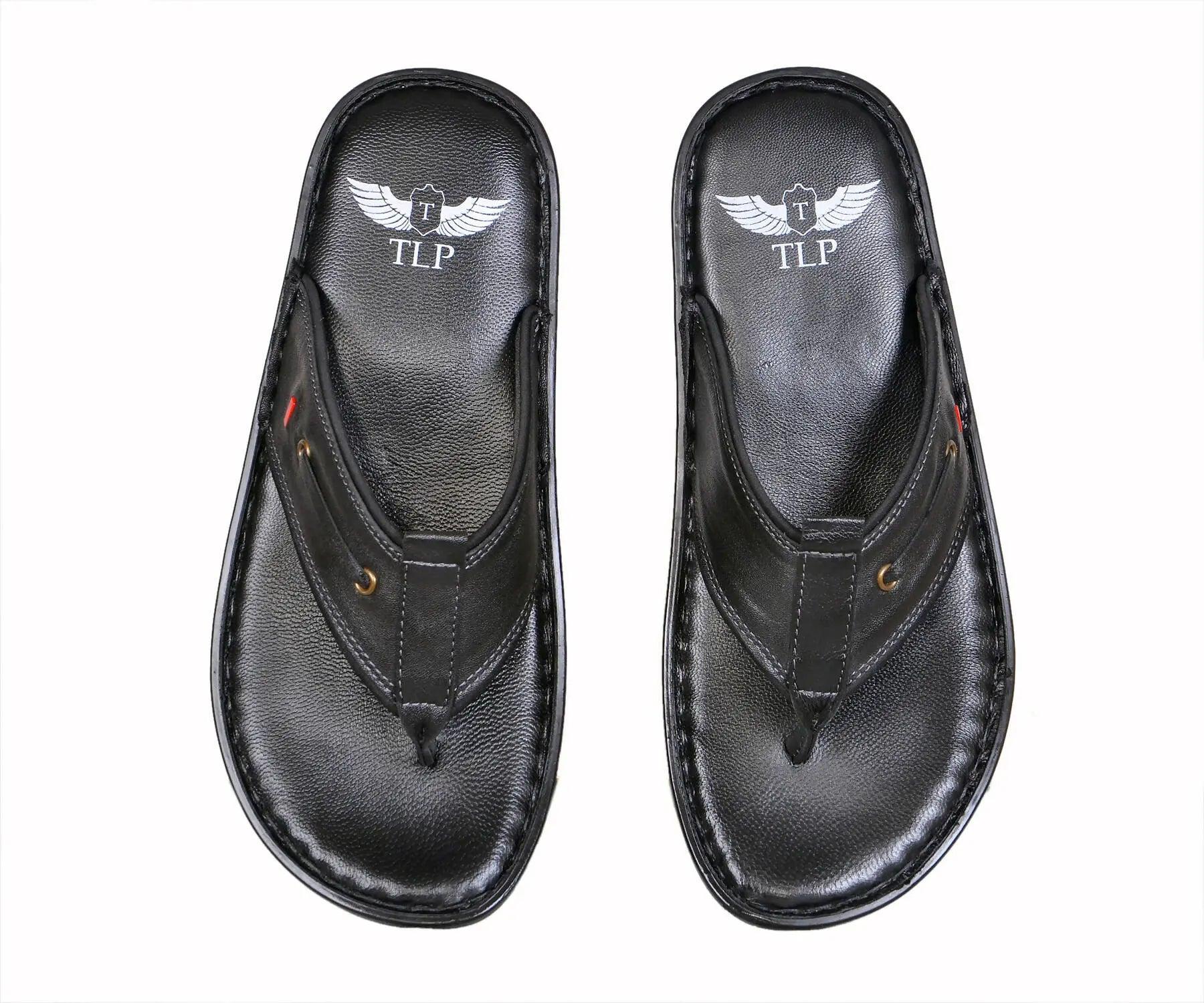 TLP Genuine Leather Slippers for Men Colour – Black TLP International