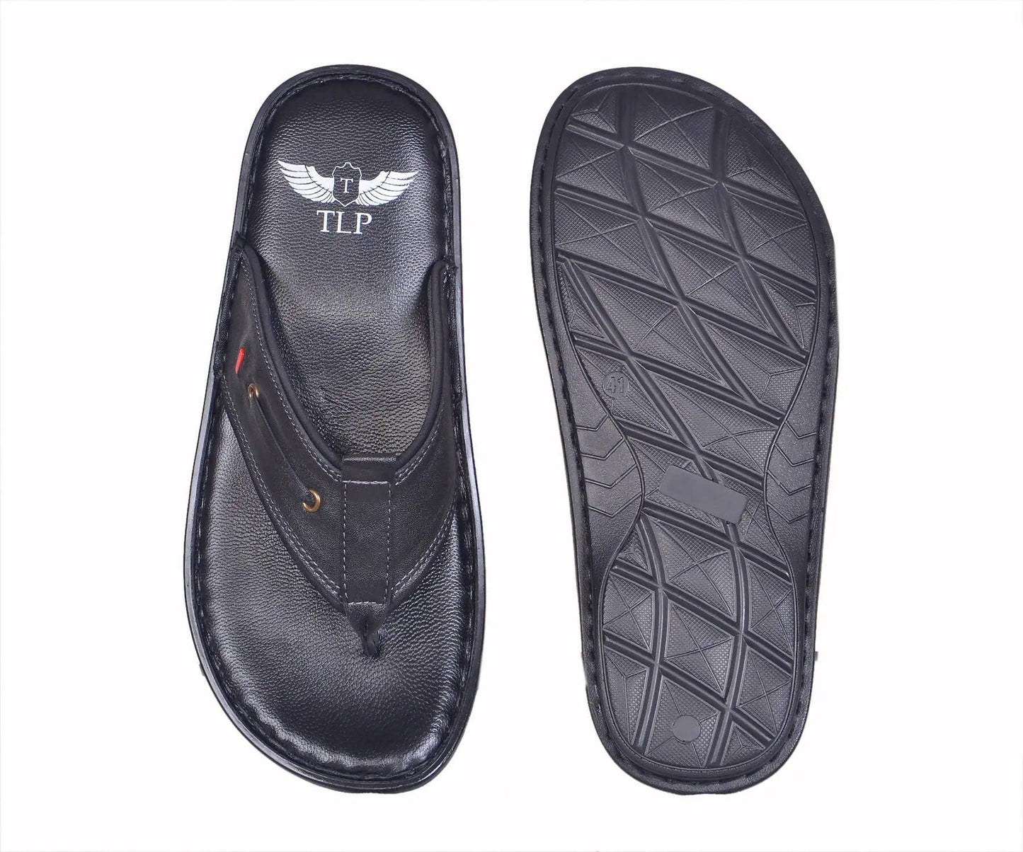 TLP Genuine Leather Slippers for Men Colour – Black TLP International