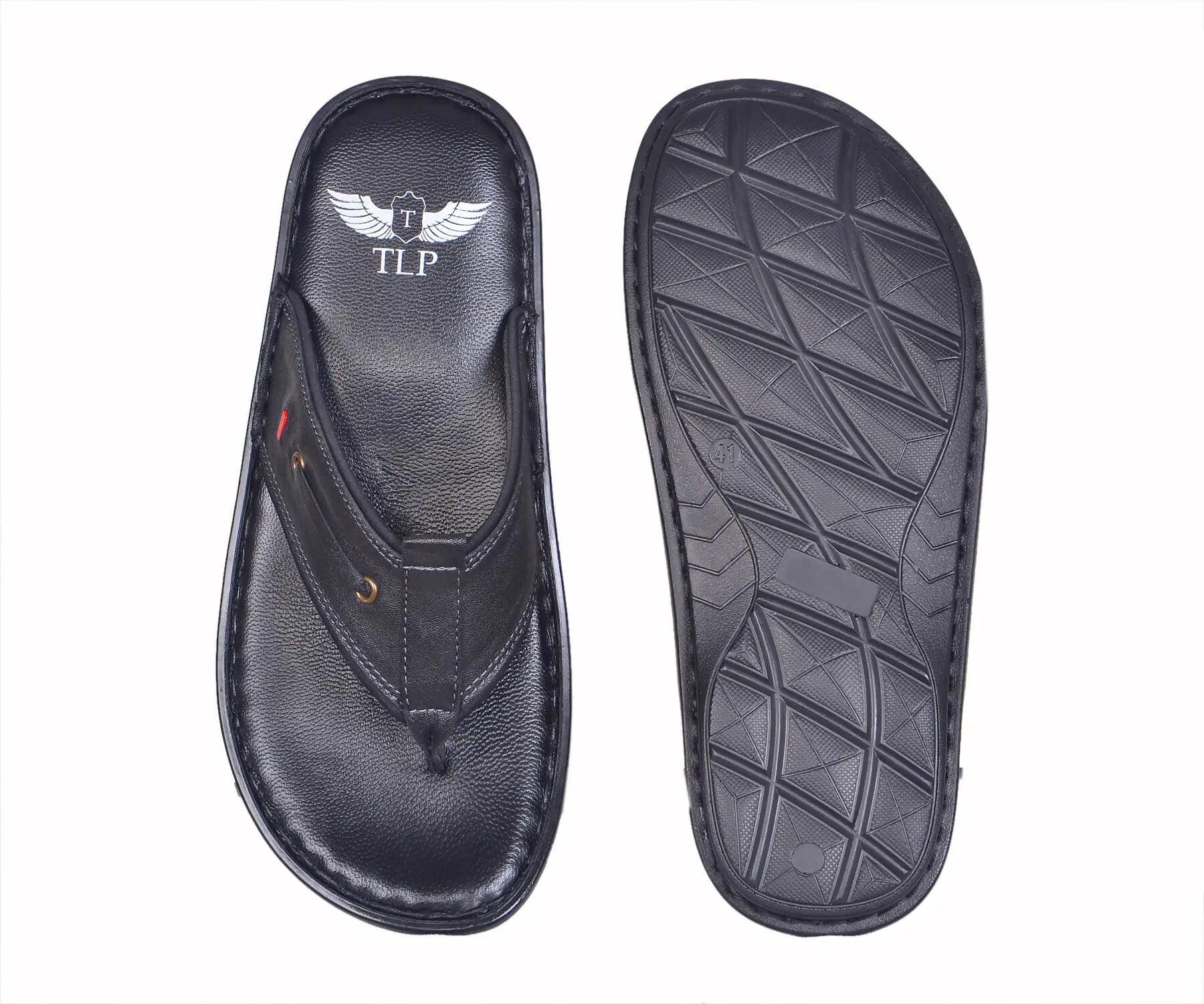 TLP Genuine Leather Slippers for Men Colour – Black TLP International