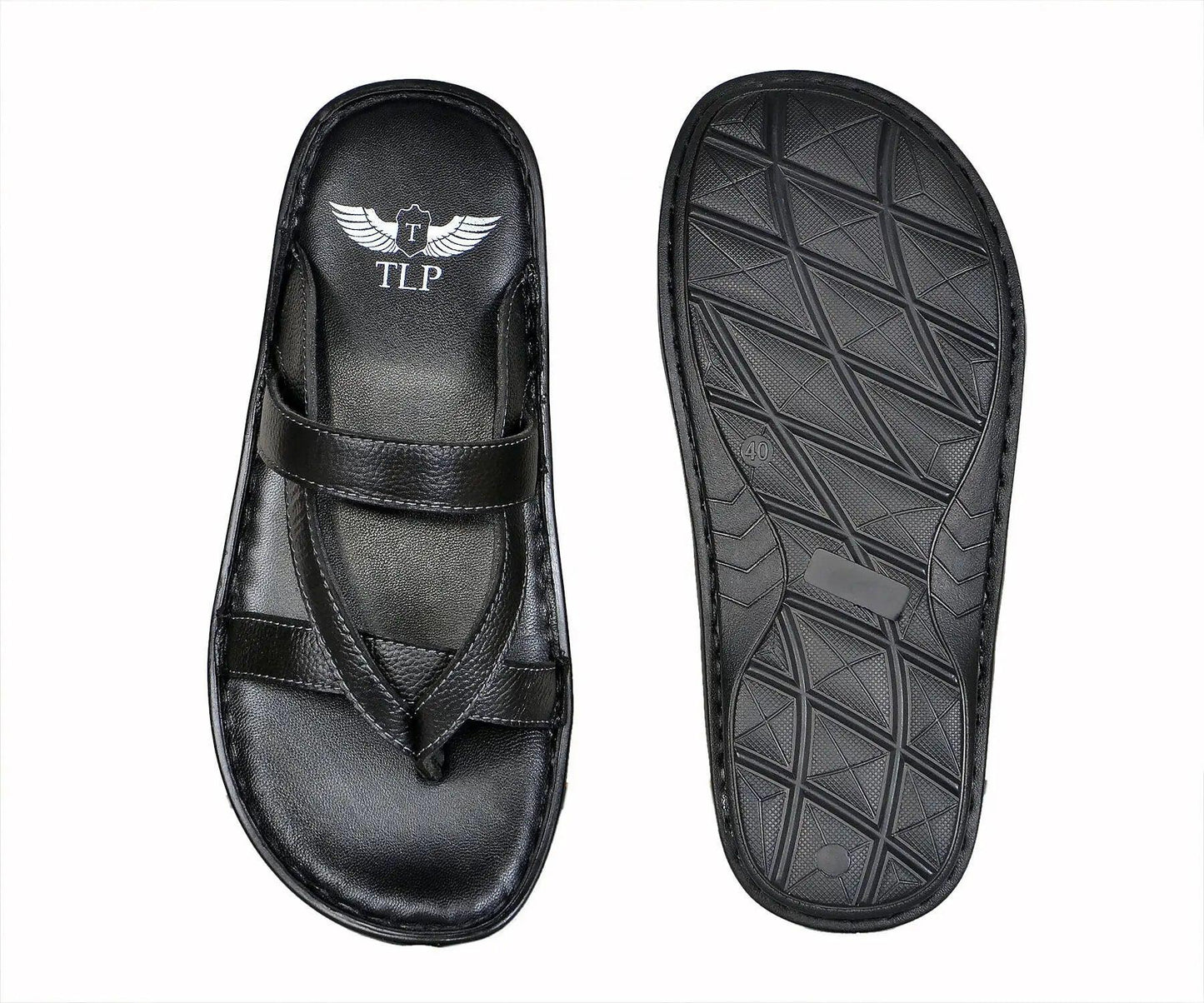 TLP Genuine Leather Slippers for Men Colour – Black TLP International