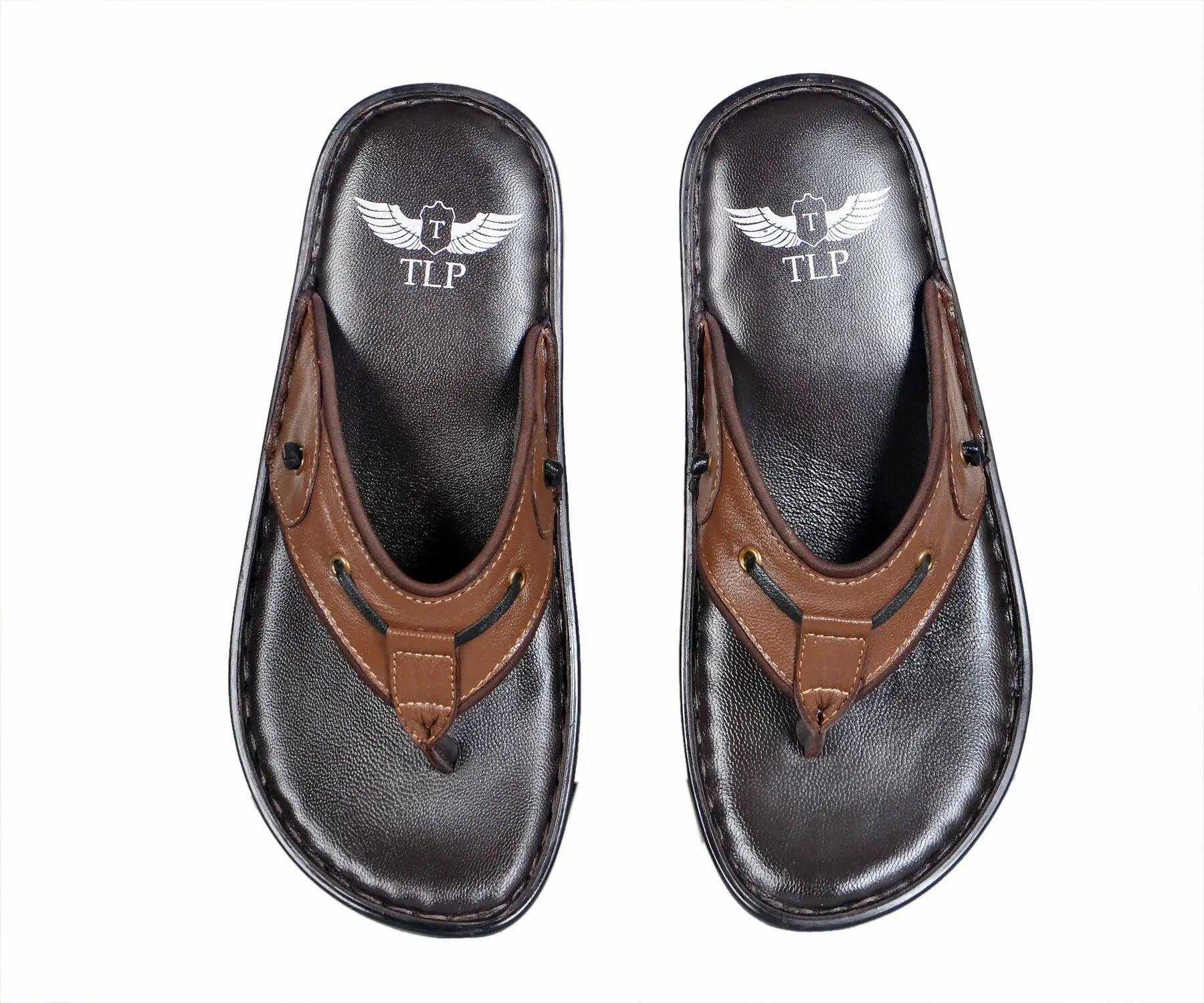 TLP Genuine Leather Slippers for Men Dual Colour – Black and Brown TLP International