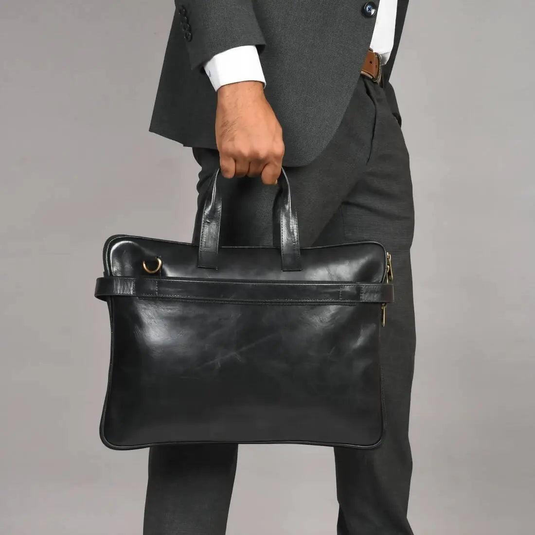 ARDAN Genuine Leather 15.6 Inch Laptop Bag for Men, Sleek Design Bag (LV01B) (Color - Black) Ardan Lifestyle