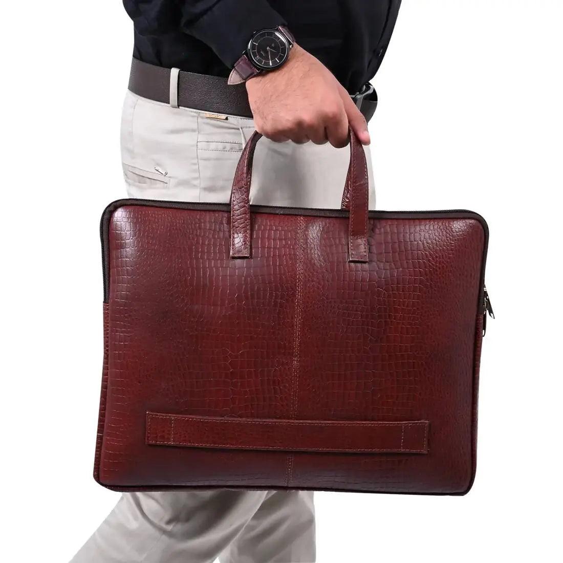 ARDAN Genuine Leather 15Inch Laptop Bag for Men, Sleek Design Bag(AL11B) Color - Wine red Ardan Lifestyle