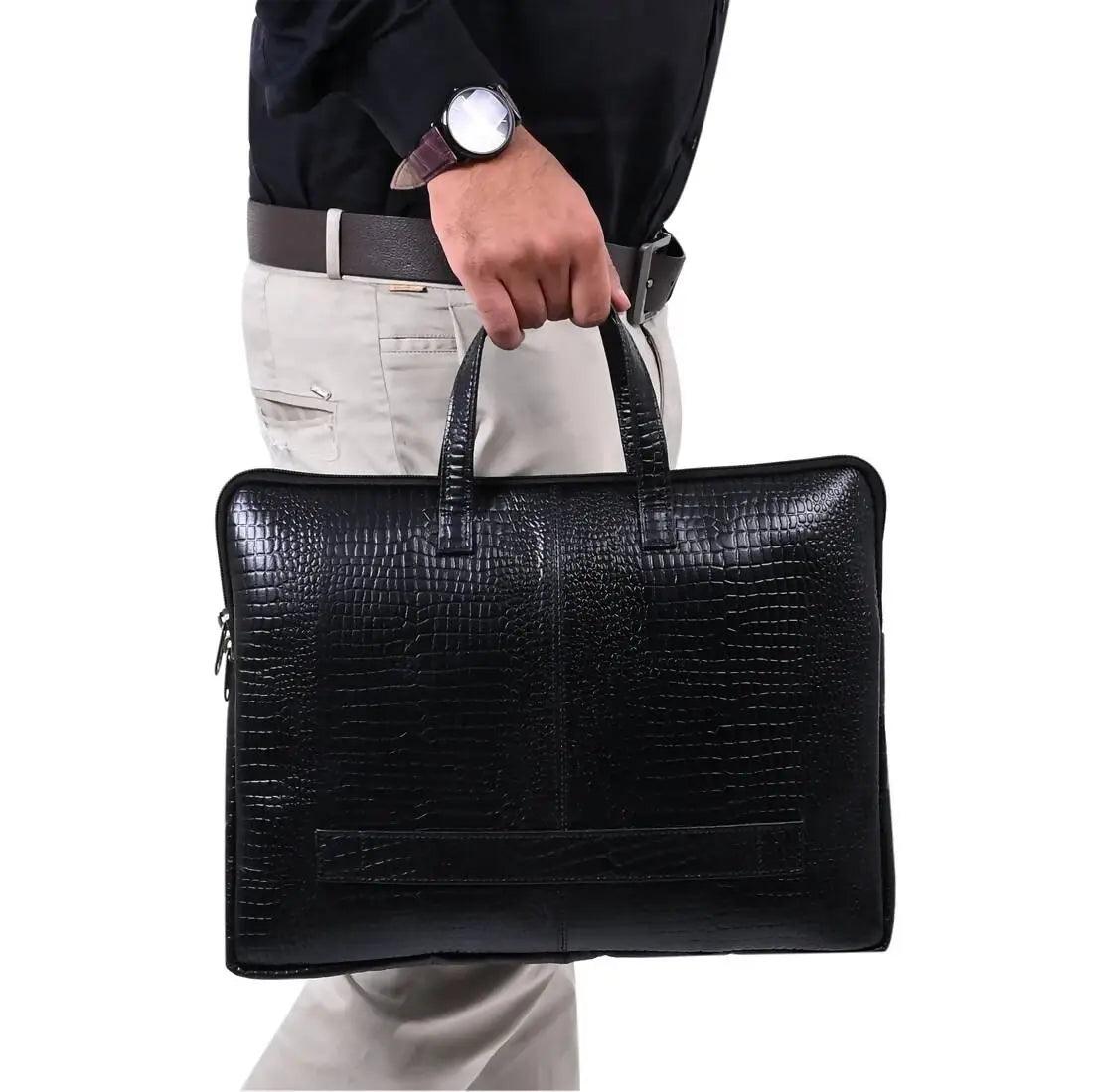 ARDAN Genuine Leather 15Inch Laptop Bag for Men, Sleek Design Bag(AL11D) Color - Textured Black Ardan Lifestyle