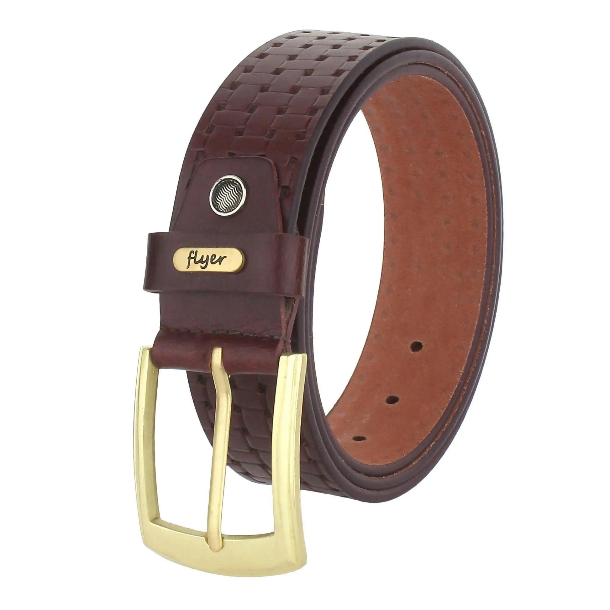 Flyer Leather Belt for Men (Formal/Casual) (Colour -Brown) Buckle Adjustable Size(BR2129) Acme International
