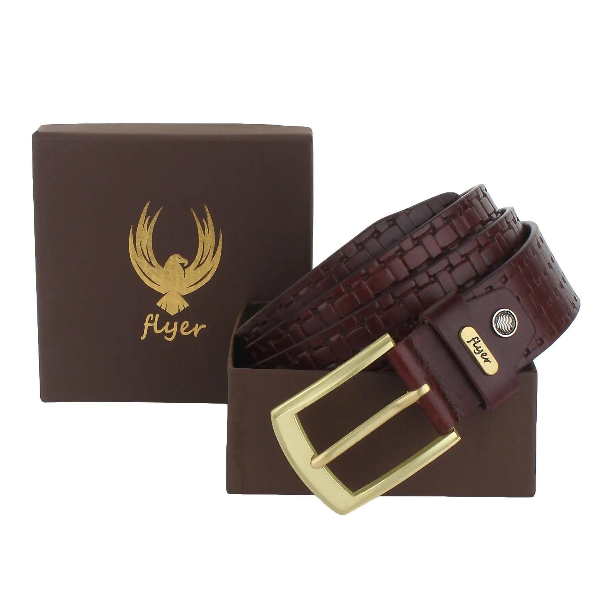 Flyer Leather Belt for Men (Formal/Casual) (Colour -Brown) Buckle Adjustable Size(BR2129) Acme International