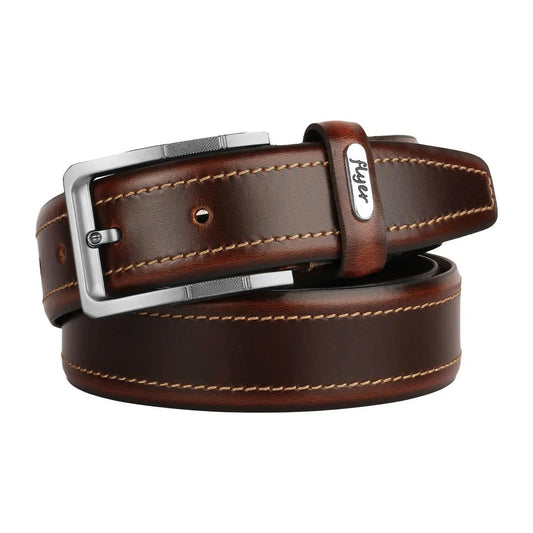 Flyer Leather Belt for Men (Formal/Casual) (Colour -Brown/Tan) Buckle Adjustable Size (BR1512) Acme International