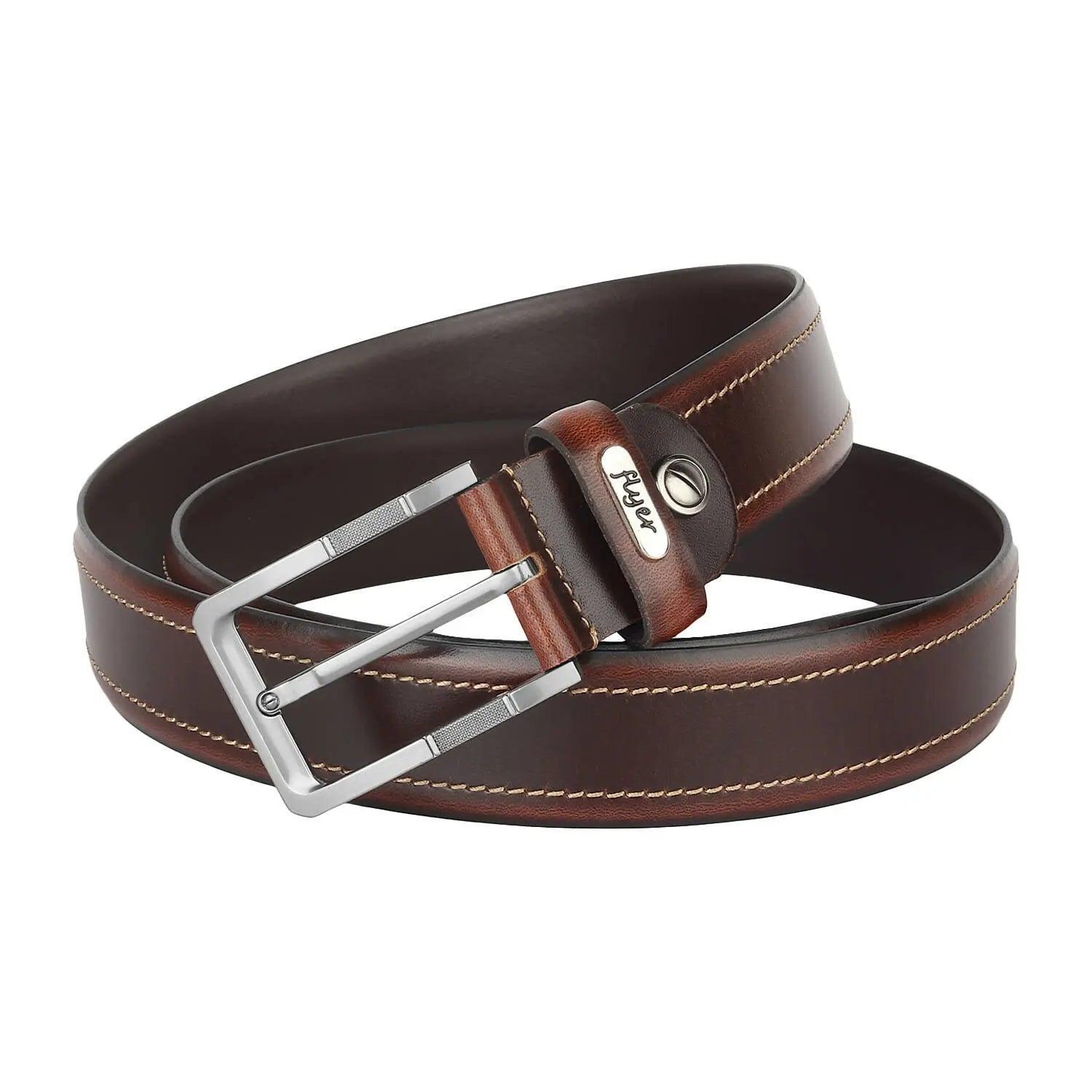 Flyer Leather Belt for Men (Formal/Casual) (Colour -Brown/Tan) Buckle Adjustable Size (BR1512) Acme International