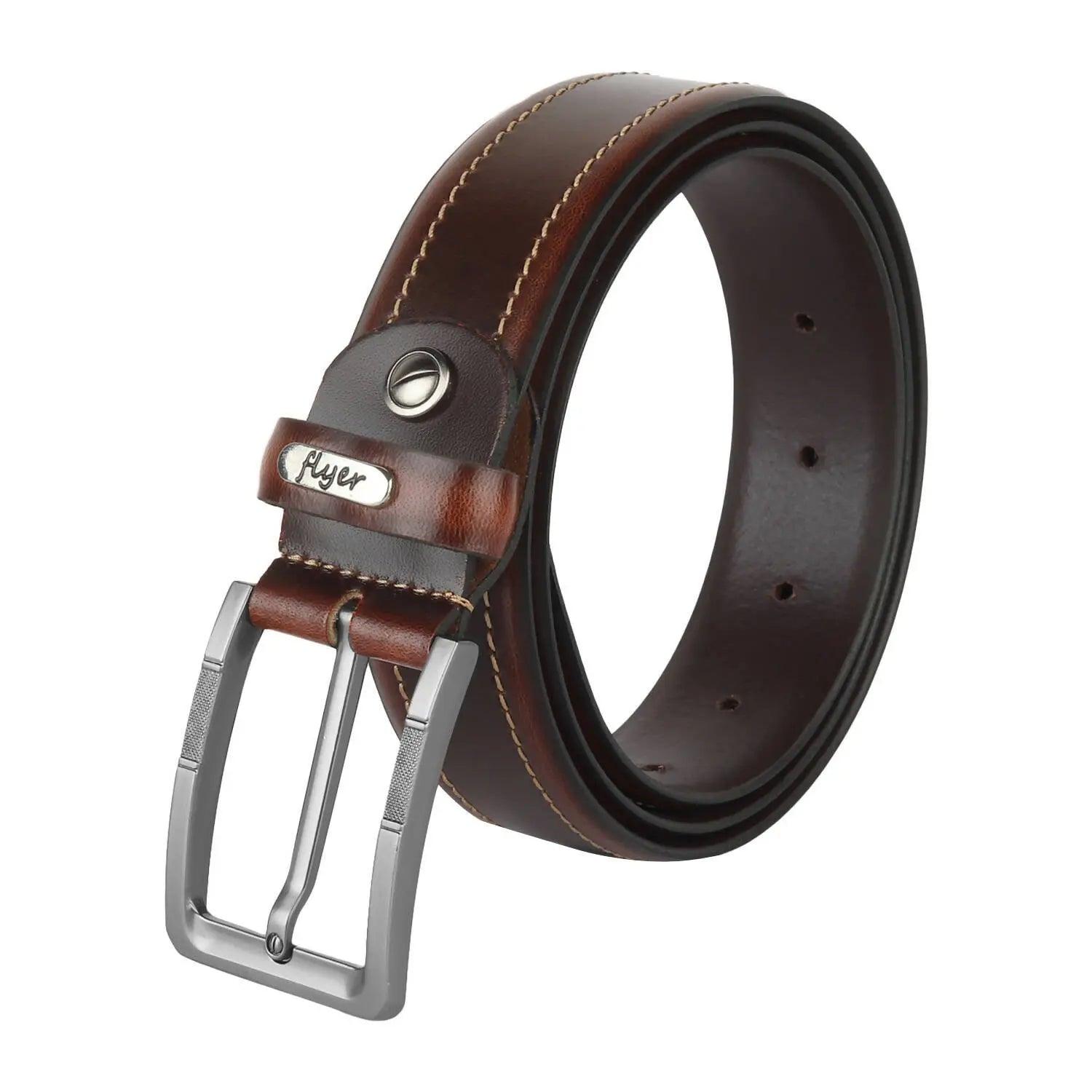 Flyer Leather Belt for Men (Formal/Casual) (Colour -Brown/Tan) Buckle Adjustable Size (BR1512) Acme International