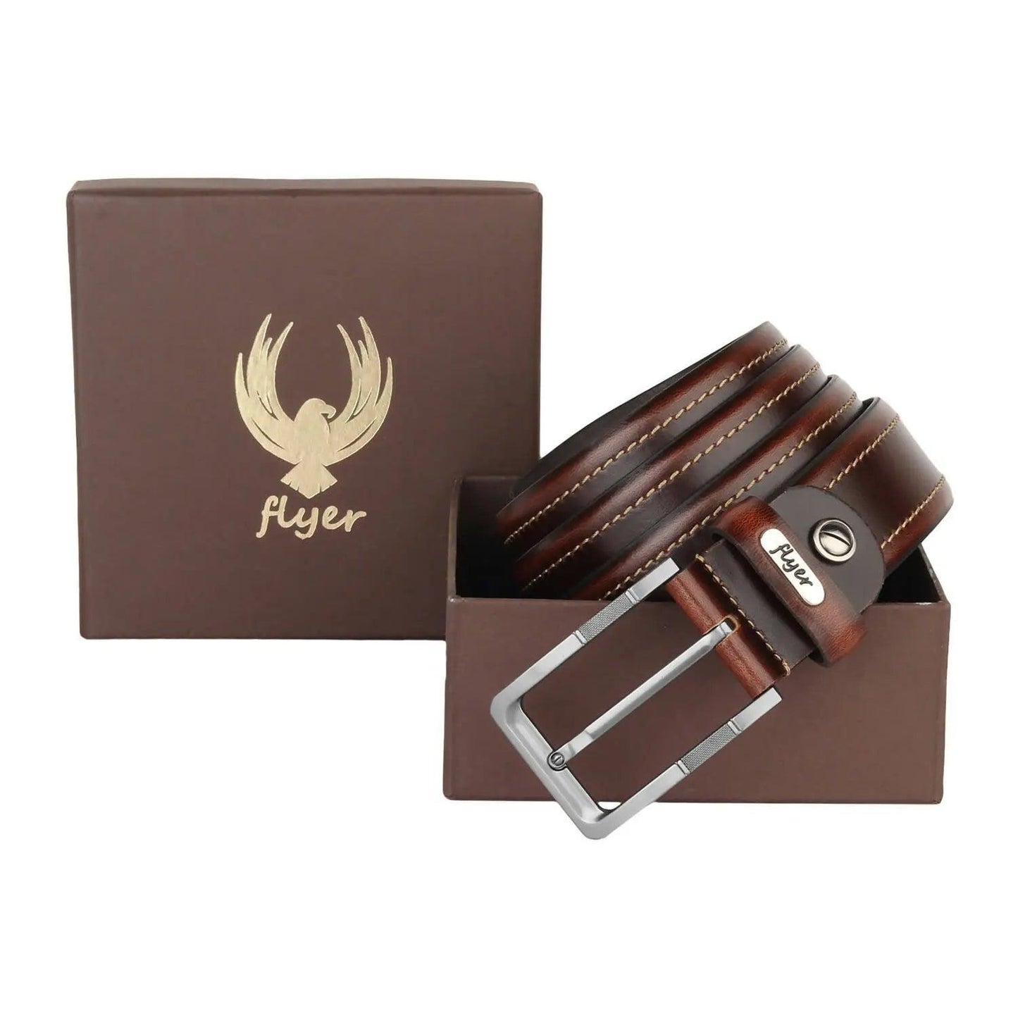 Flyer Leather Belt for Men (Formal/Casual) (Colour -Brown/Tan) Buckle Adjustable Size (BR1512) Acme International