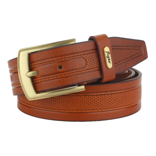 Flyer Leather Belt for Men (Formal/Casual) (Colour -Tan) Buckle Adjustable Size(TAN2124) Acme International