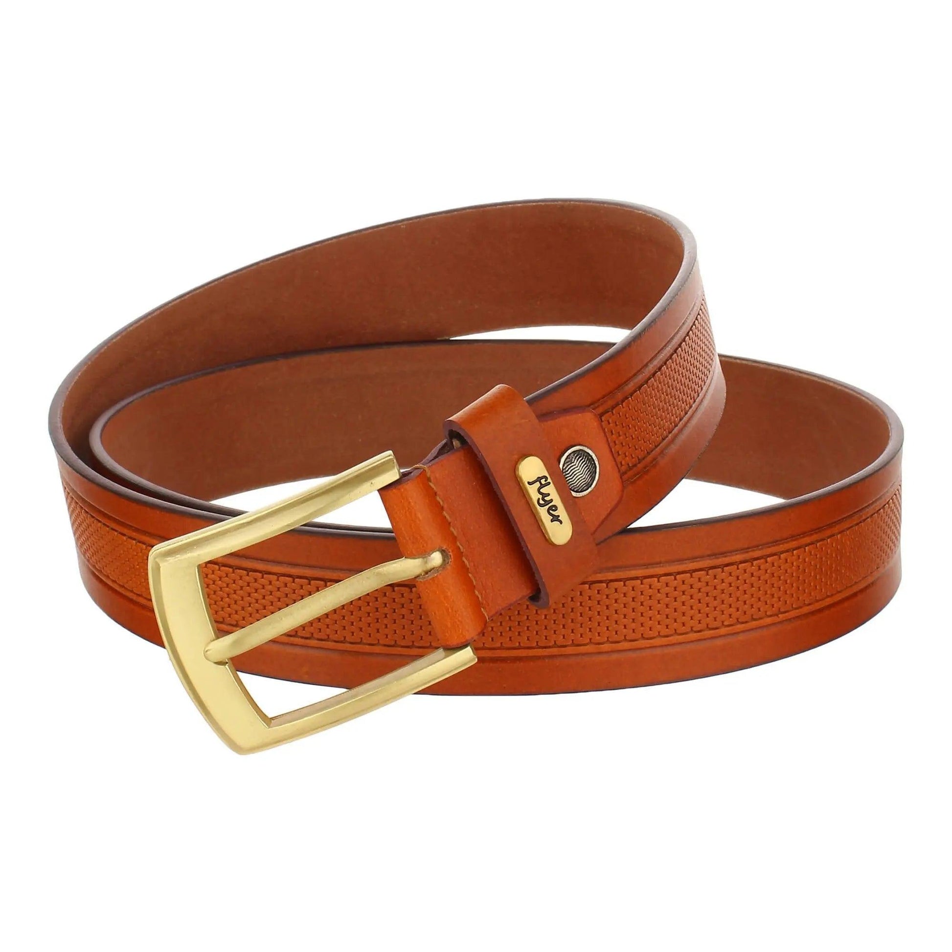 Flyer Leather Belt for Men (Formal/Casual) (Colour -Tan) Buckle Adjustable Size(TAN2124) Acme International