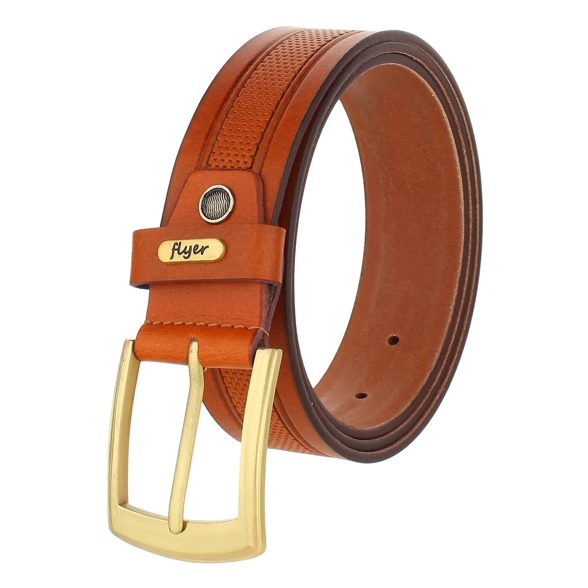 Flyer Leather Belt for Men (Formal/Casual) (Colour -Tan) Buckle Adjustable Size(TAN2124) Acme International