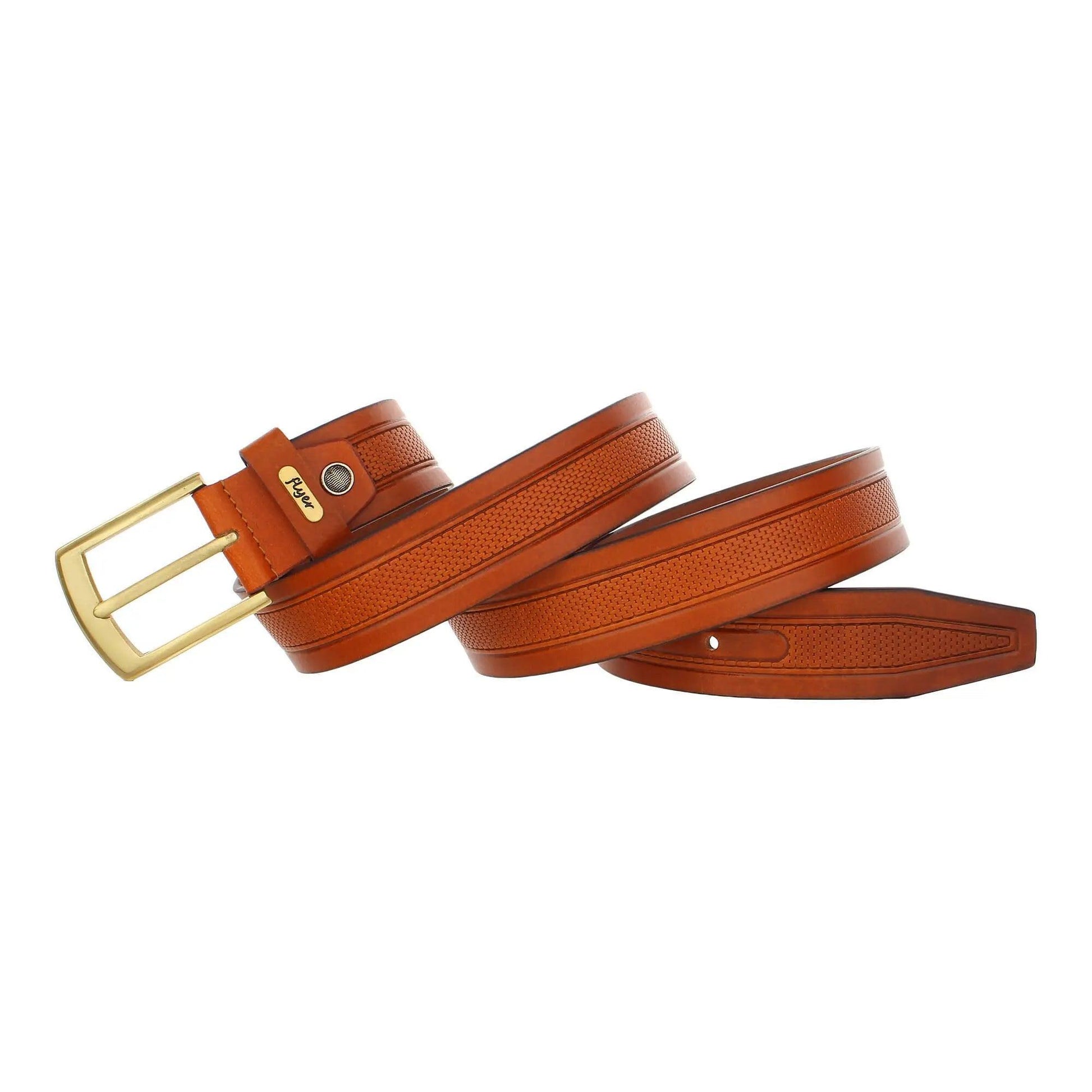 Flyer Leather Belt for Men (Formal/Casual) (Colour -Tan) Buckle Adjustable Size(TAN2124) Acme International