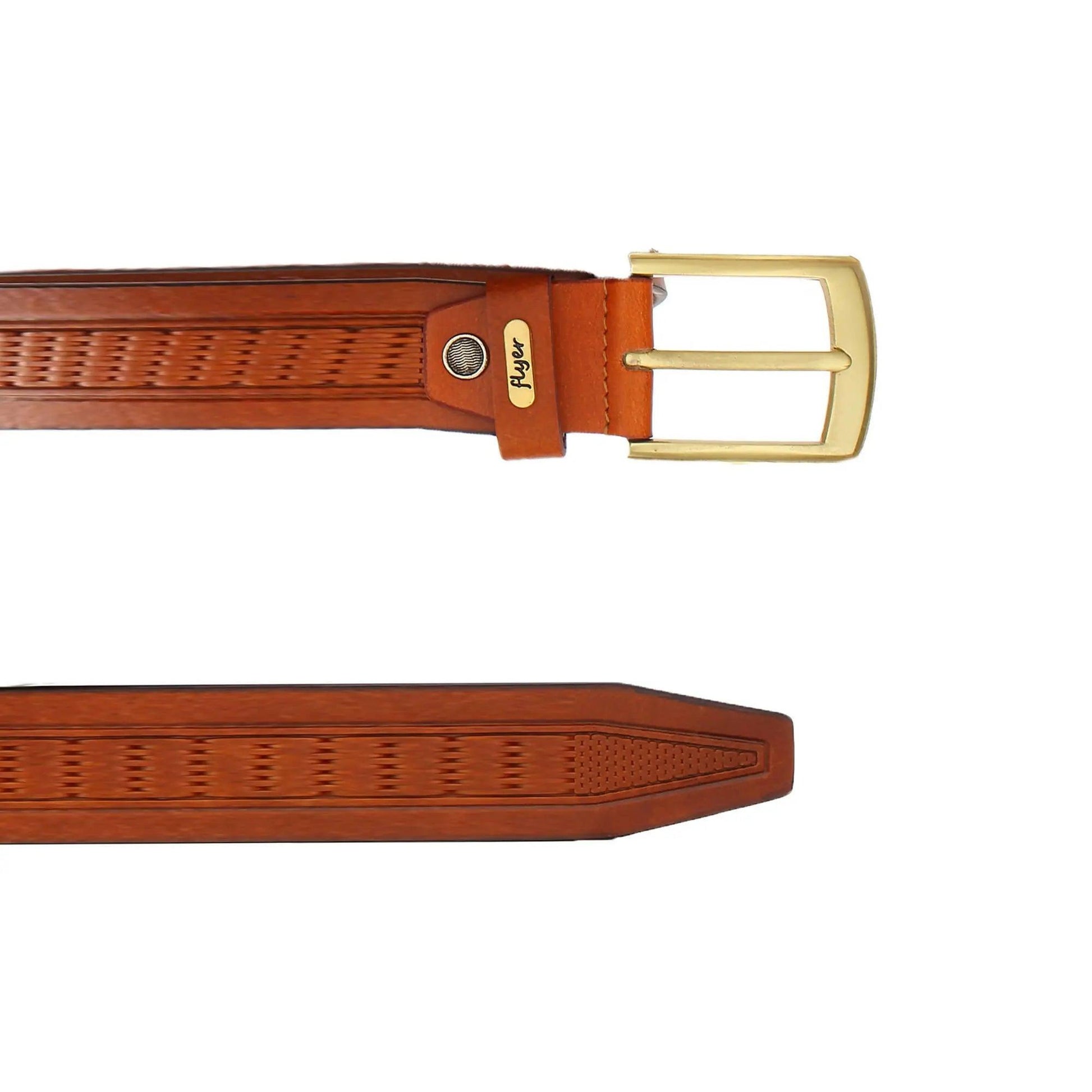 Flyer Leather Belt for Men (Formal/Casual) (Colour -Tan) Buckle Adjustable Size(TAN2124) Acme International