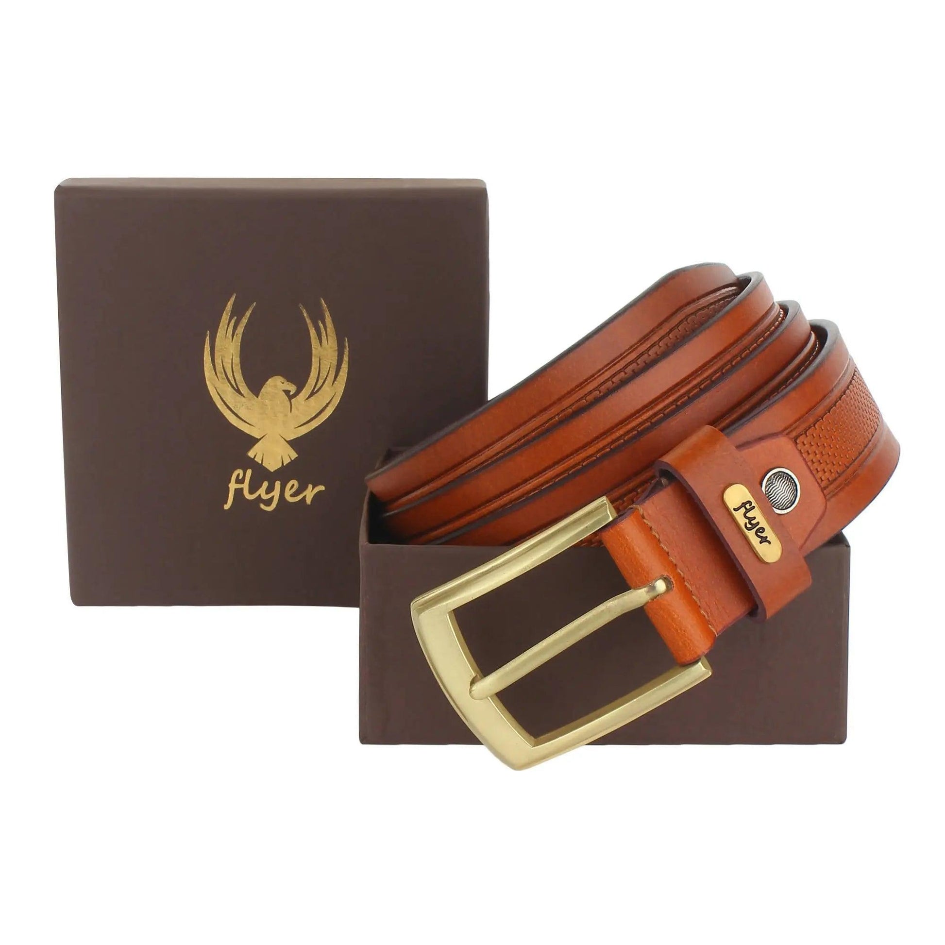 Flyer Leather Belt for Men (Formal/Casual) (Colour -Tan) Buckle Adjustable Size(TAN2124) Acme International
