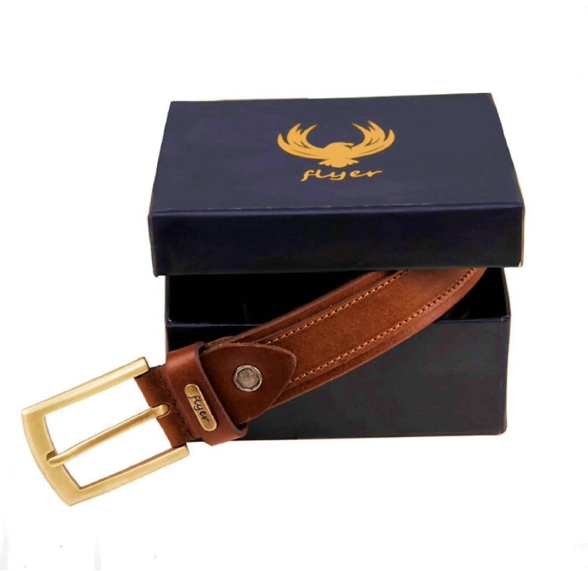 Flyer Leather Belt for Men (Formal/Casual) (Colour-TAN) Buckle Adjustable Size (TAN510) Acme International