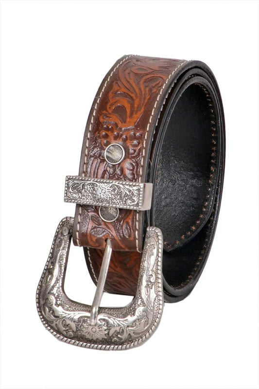 TLP Maharaja Silver Buckle GENUINE Leather Belt for Men (Colour-Brown)(BELT-10030) TLP International
