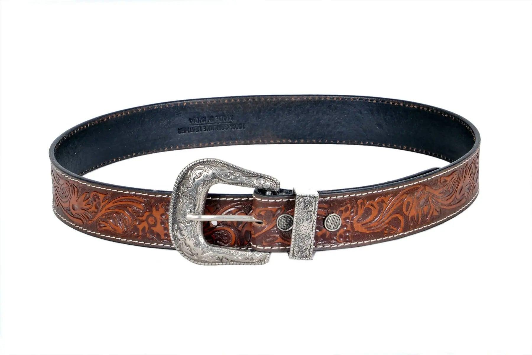 TLP Maharaja Silver Buckle GENUINE Leather Belt for Men (Colour-Brown)(BELT-10030) TLP International