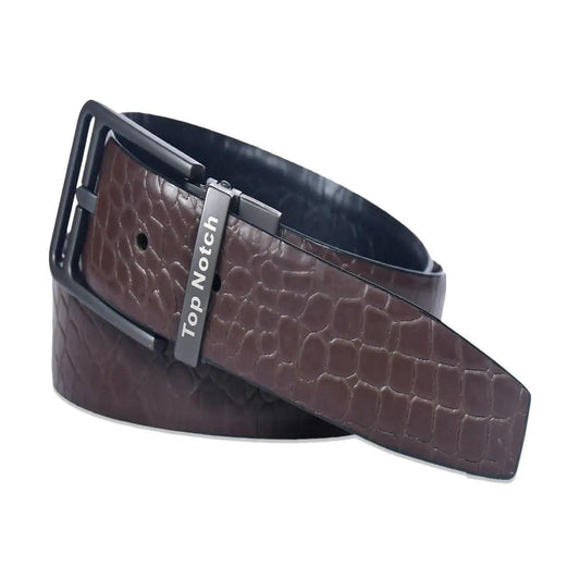 Top Notch Men's Reversible Italian Croco Leather belt for men 1.25 inch (35mm) Waist Strap Black/Dark Brown Belt (TP0016) Haq Fashion