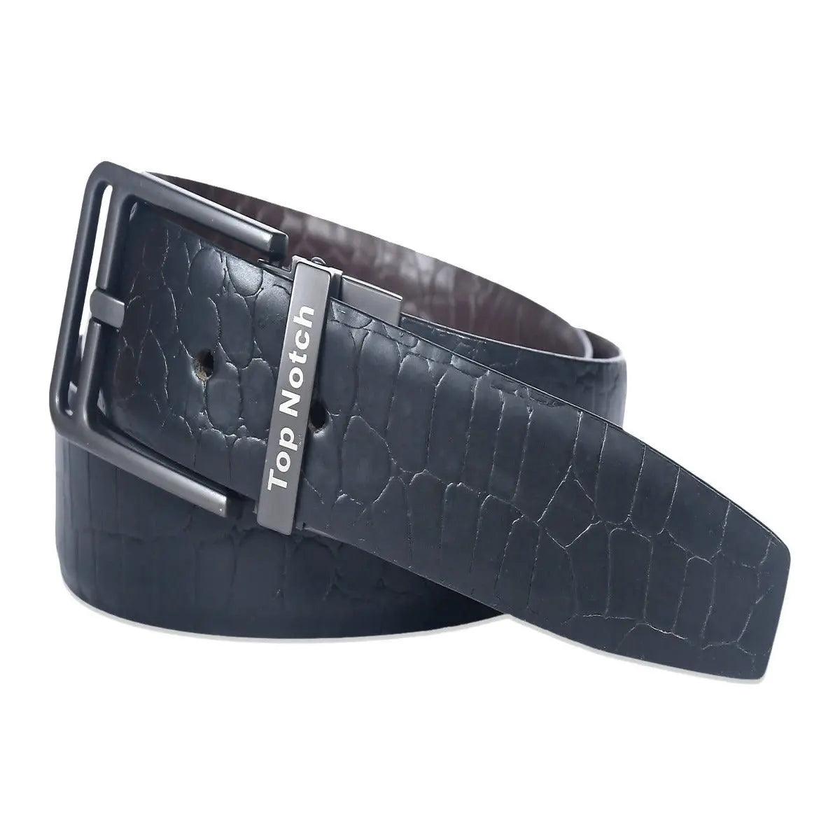 Top Notch Men's Reversible Italian Croco Leather belt for men 1.25 inch (35mm) Waist Strap Black/Dark Brown Belt (TP0016) Haq Fashion