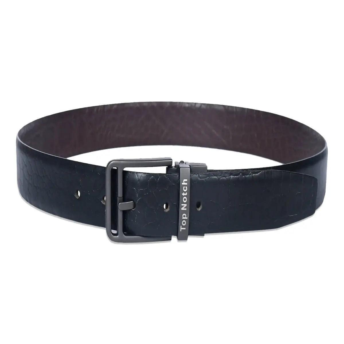 Top Notch Men's Reversible Italian Croco Leather belt for men 1.25 inch (35mm) Waist Strap Black/Dark Brown Belt (TP0016) Haq Fashion