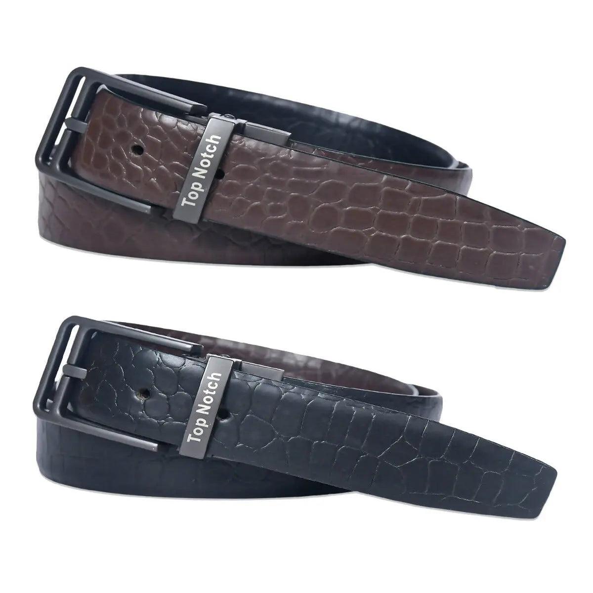 Top Notch Men's Reversible Italian Croco Leather belt for men 1.25 inch (35mm) Waist Strap Black/Dark Brown Belt (TP0016) Haq Fashion