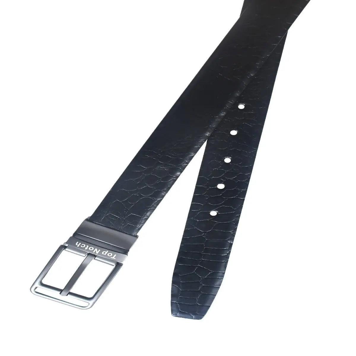 Top Notch Men's Reversible Italian Croco Leather belt for men 1.25 inch (35mm) Waist Strap Black/Dark Brown Belt (TP0016) Haq Fashion