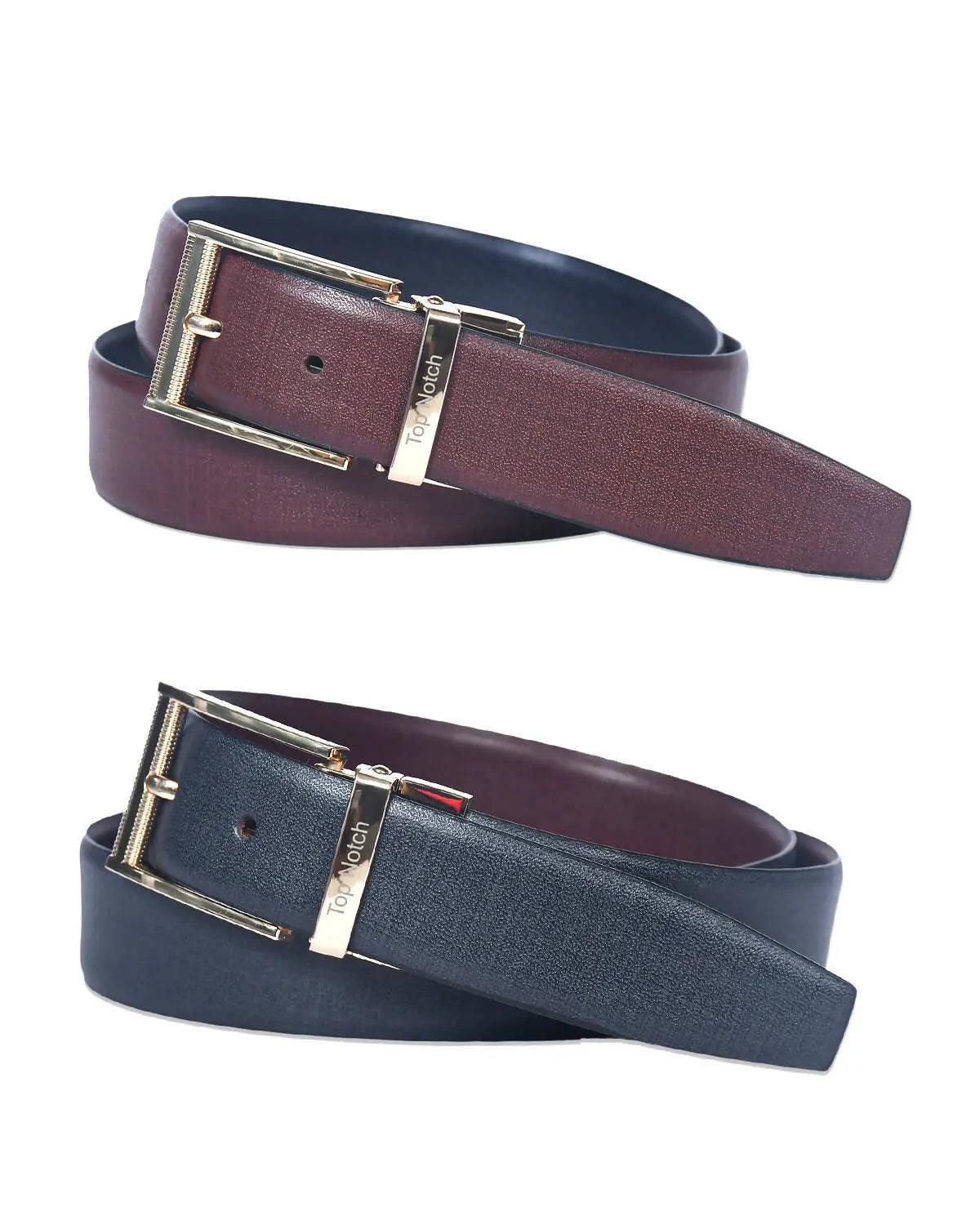 Top Notch Men's Reversible Italian Leather belt for men 1.25 inch (35mm) Waist Strap Black/ Brown Belt (TP0020) Haq Fashion