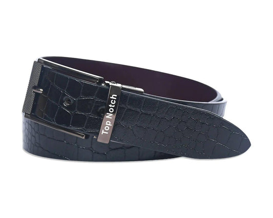 Top Notch Men's Reversible Italian Leather belt for men 1.25 inch (35mm) Waist Strap Black Croco/Maroon Belt (TP0012) Haq Fashion