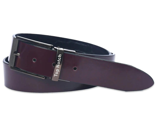 Top Notch Men's Reversible Italian Leather belt for men 1.25 inch (35mm) Waist Strap Black Croco/Maroon Belt (TP0012) Haq Fashion