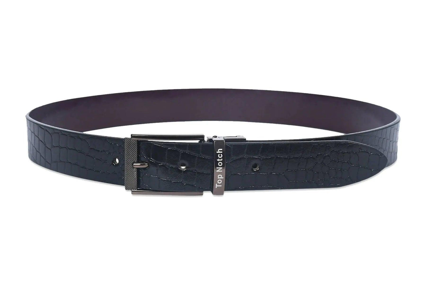 Top Notch Men's Reversible Italian Leather belt for men 1.25 inch (35mm) Waist Strap Black Croco/Maroon Belt (TP0012) Haq Fashion