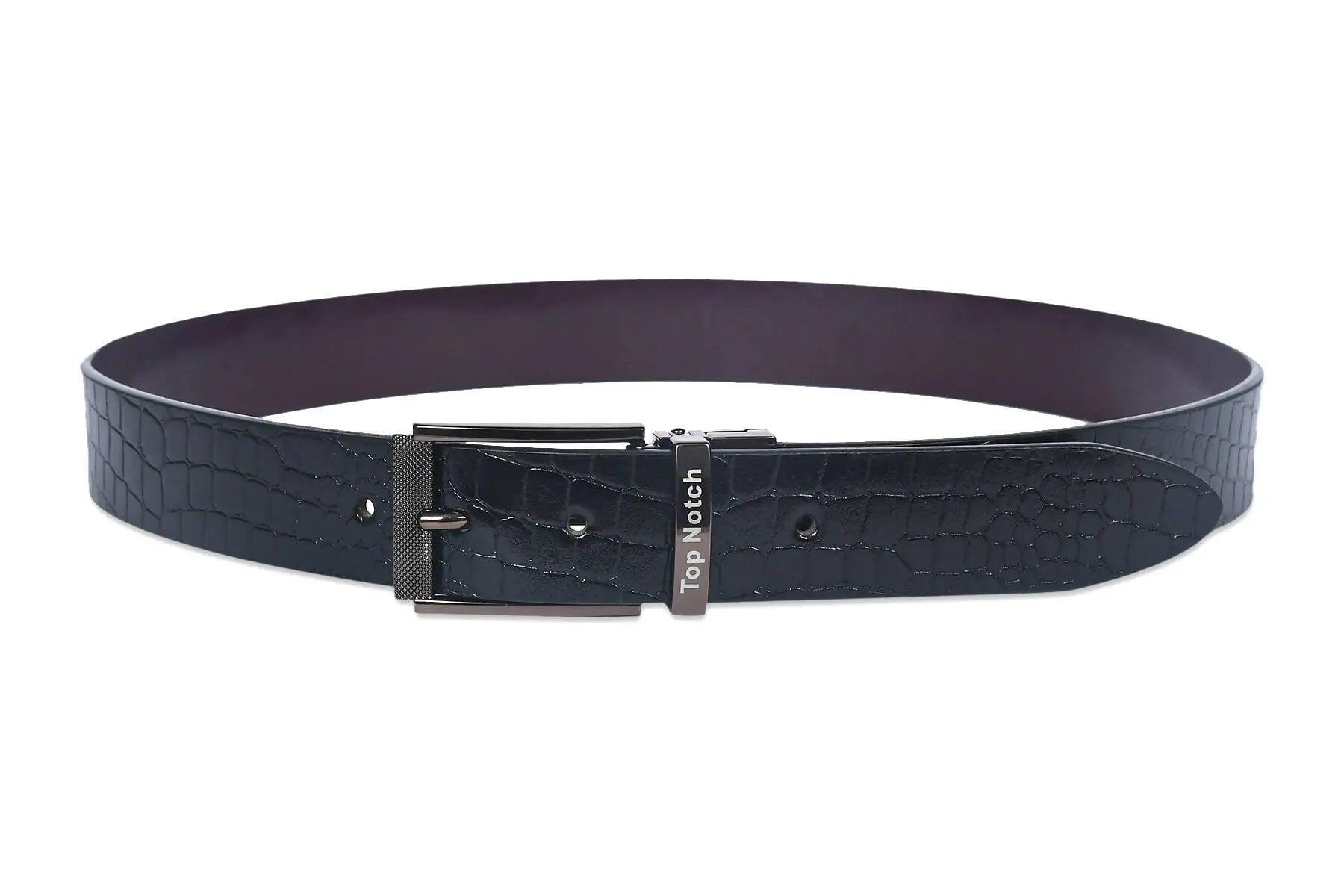 Top Notch Men's Reversible Italian Leather belt for men 1.25 inch (35mm) Waist Strap Black Croco/Maroon Belt (TP0012) Haq Fashion