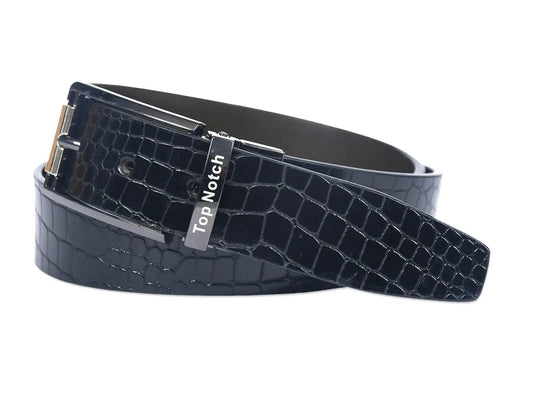 Top Notch Men's Reversible Italian Leather belt for men 1.25 inch (35mm) Waist Strap Black Croco/Olive Belt (TP0022) Haq Fashion