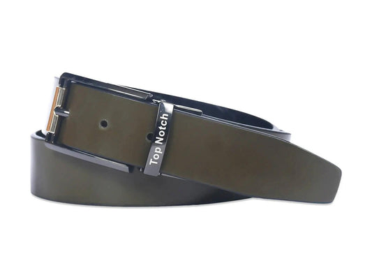 Top Notch Men's Reversible Italian Leather belt for men 1.25 inch (35mm) Waist Strap Black Croco/Olive Belt (TP0022) Haq Fashion
