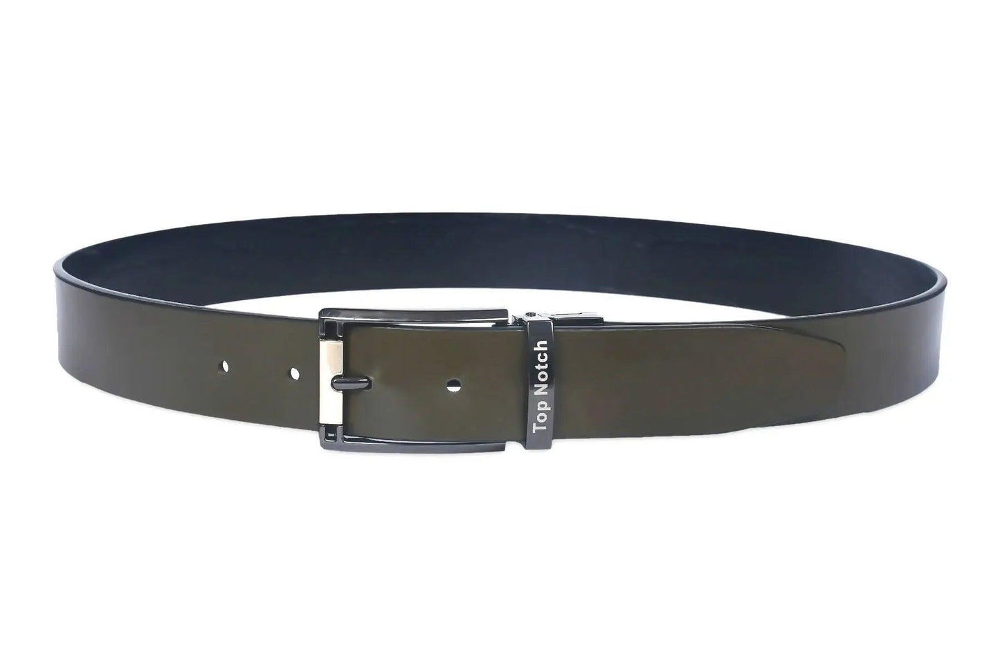 Top Notch Men's Reversible Italian Leather belt for men 1.25 inch (35mm) Waist Strap Black Croco/Olive Belt (TP0022) Haq Fashion