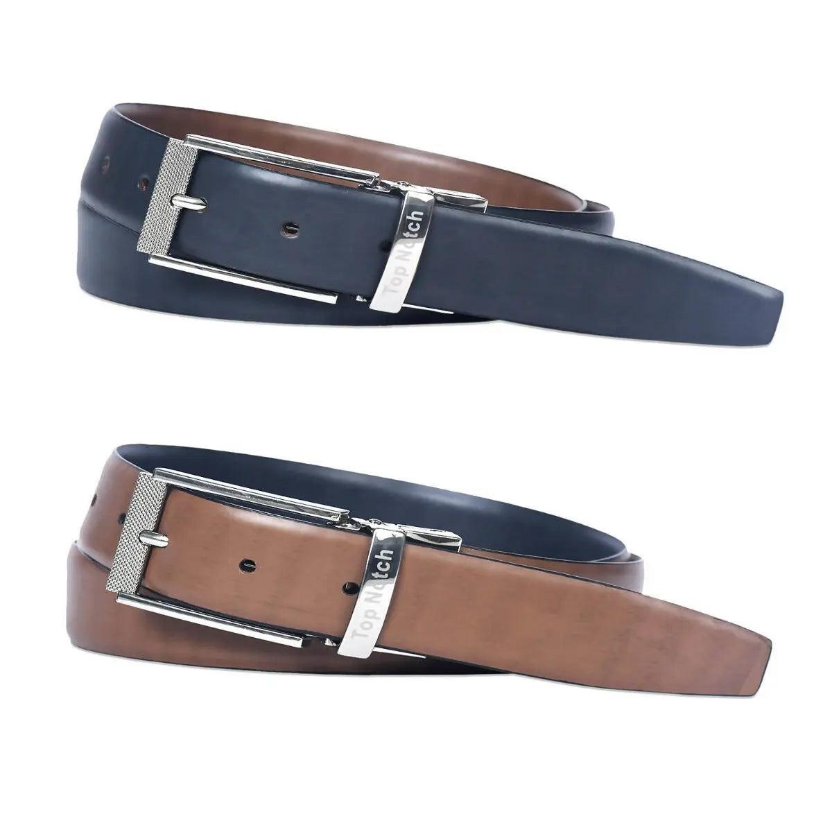 Top Notch Men's Reversible Italian Leather belt for men 1.25 inch (35mm) Waist Strap Black/Brown Belt (TP0018) Haq Fashion