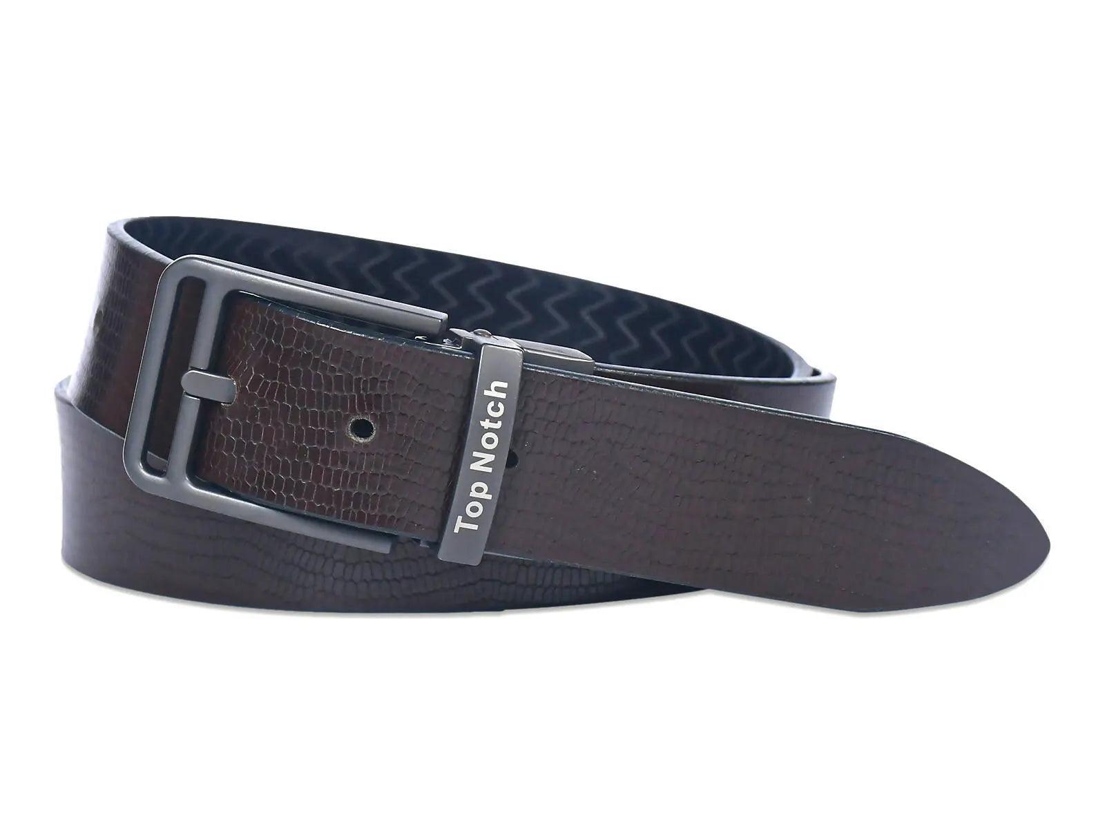 Top Notch Men's Reversible Italian Leather belt for men 1.25 inch (35mm) Waist Strap Black/Dark Brown Belt (TP0026) Haq Fashion