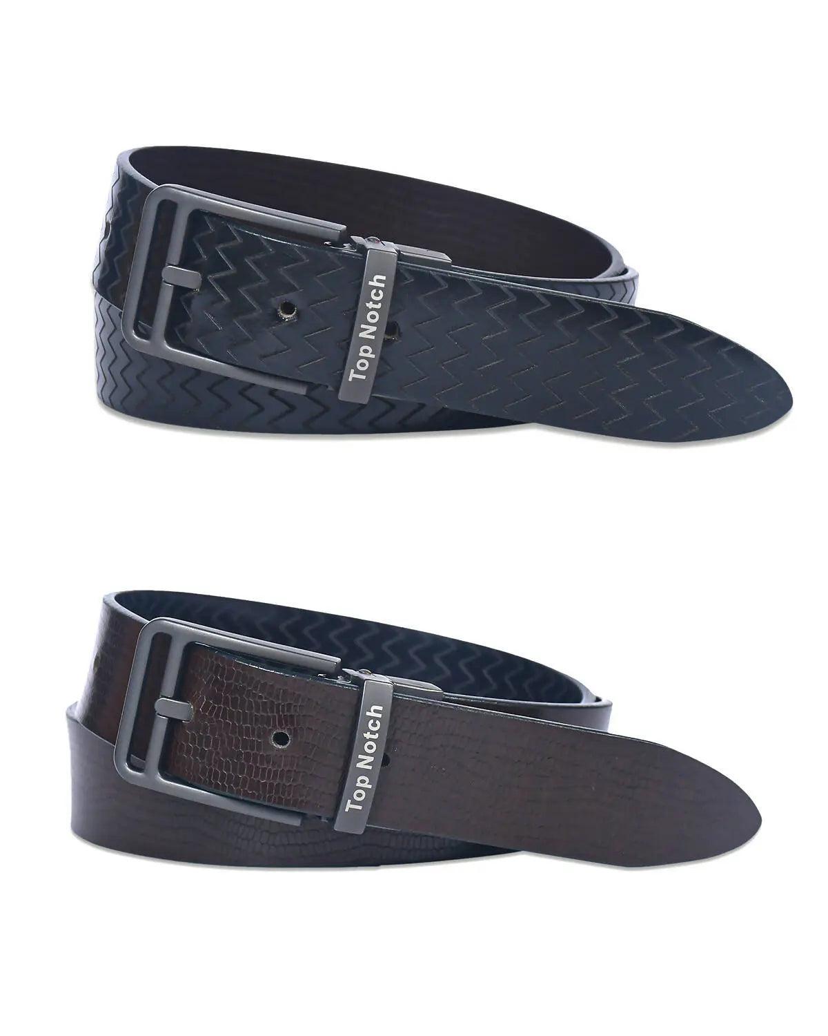 Top Notch Men's Reversible Italian Leather belt for men 1.25 inch (35mm) Waist Strap Black/Dark Brown Belt (TP0026) Haq Fashion